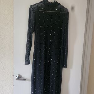Wild Fable Black Long Sleeve Dress with Sheer Detail